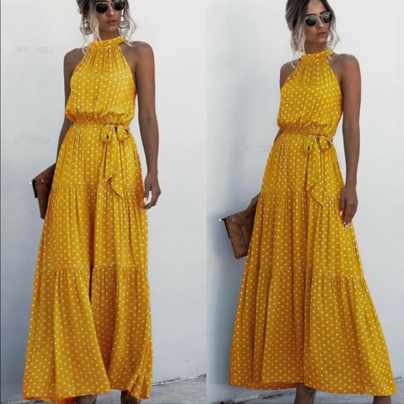 Boho Gypsy Dot Halter Maxi Dress New - Picture 3 of 5